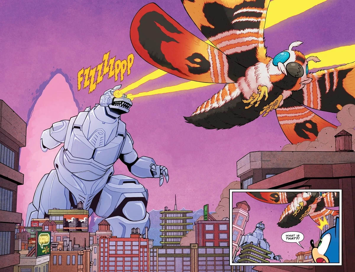 The fifth and sixth pages from Sonic the Hedgehog x Godzilla #1.