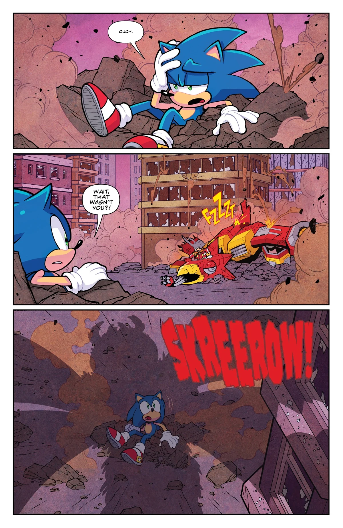 The fourth page from Sonic the Hedgehog x Godzilla #1.