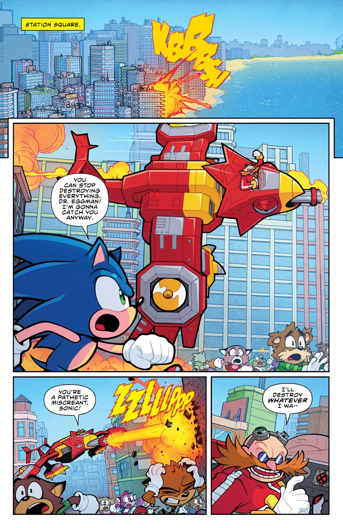 The second page from Sonic the Hedgehog x Godzilla #1.