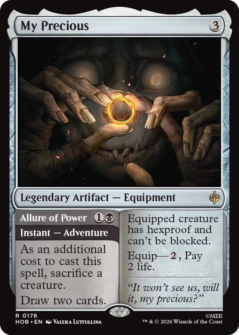 AN MTG The Hobbit main card showing showing Gollum staring at the One Ring