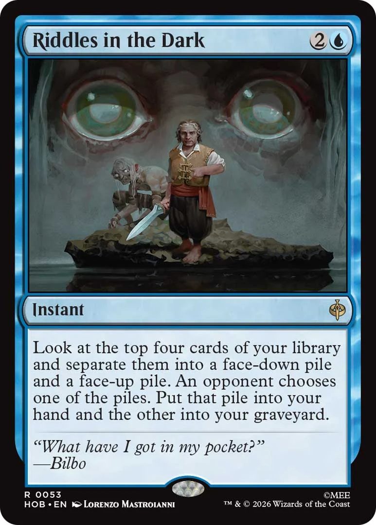 AN MTG The Hobbit main card showing Bilbo with Gollum's big eyes behind him