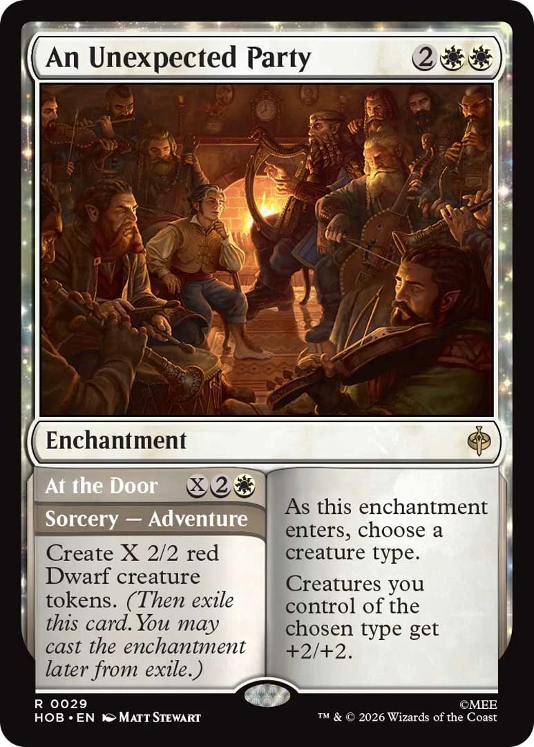 AN MTG The Hobbit main card showing the party of traveles
