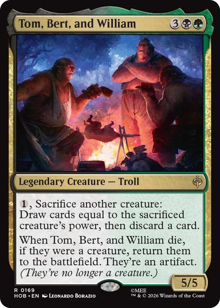AN MTG The Hobbit main card showing Tom, Bert, and William