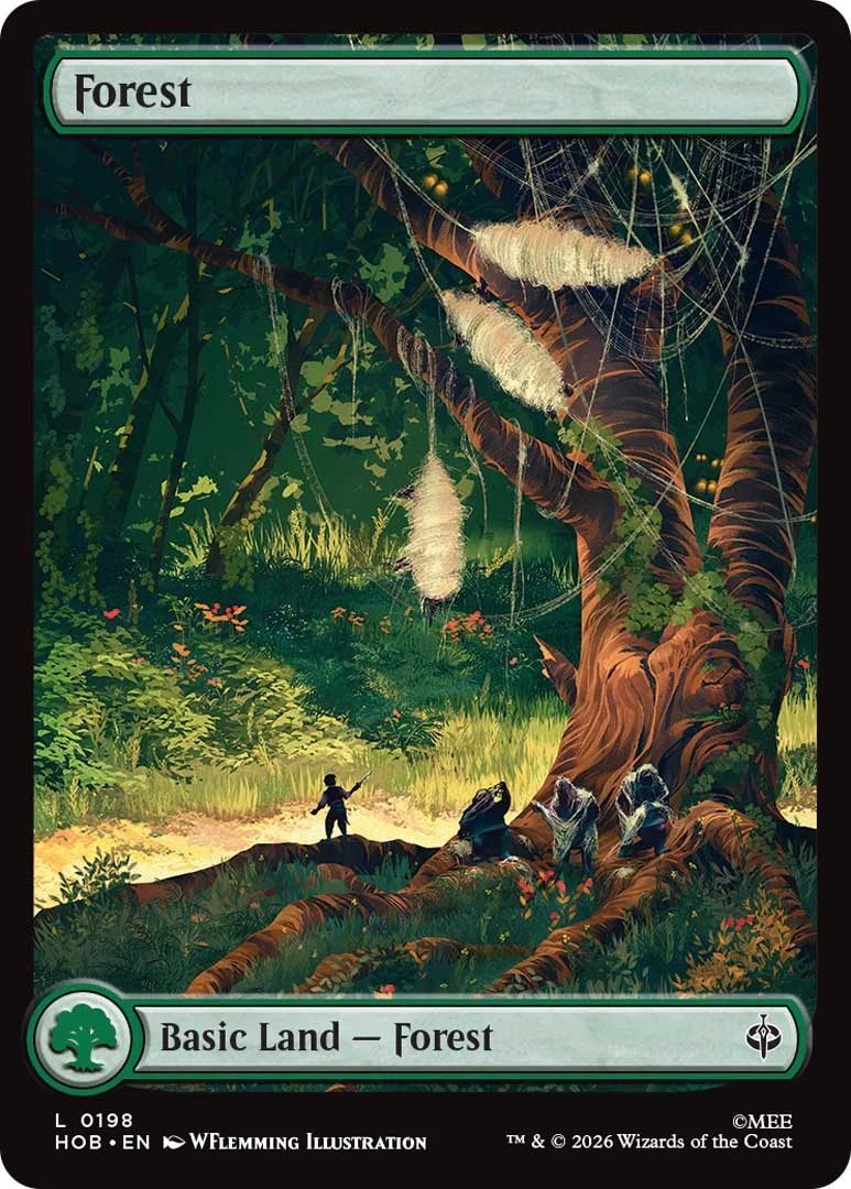A Magic: The Gather basic lands cad for The Hobbit series showing a forest