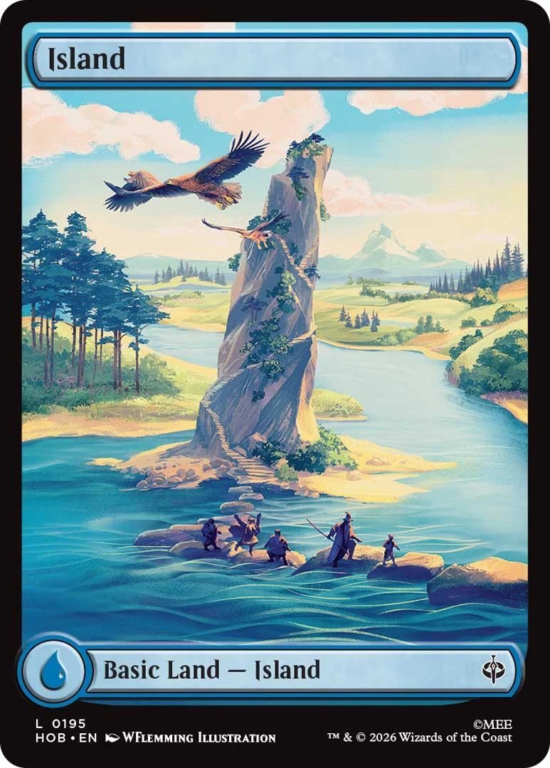 A Magic: The Gather basic lands cad for The Hobbit series showing an island