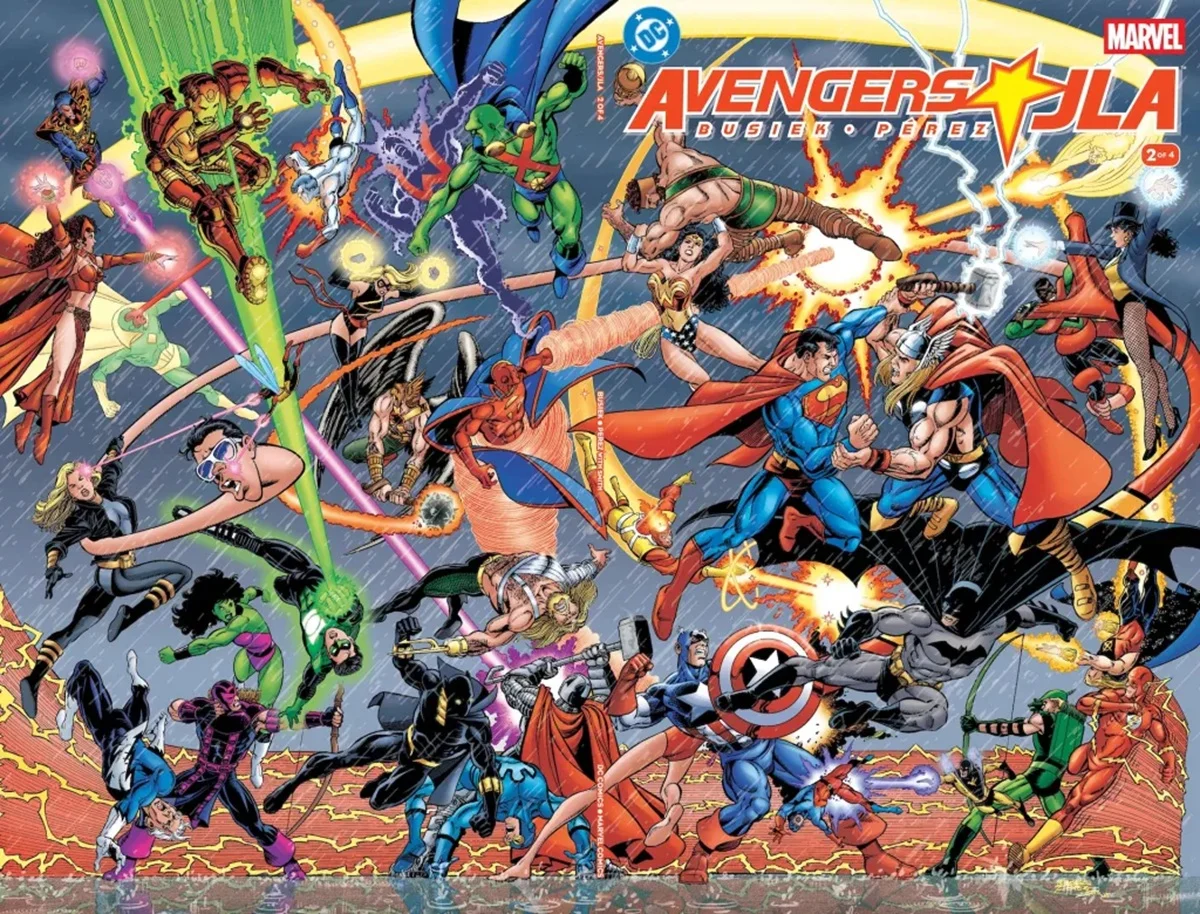 The cover for JLA/Avengers #2 by George Perez.