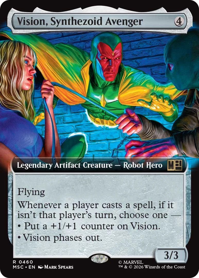 Magic: The Gathering - Marvel Super Heroes card featuring the Vision stopping a crime