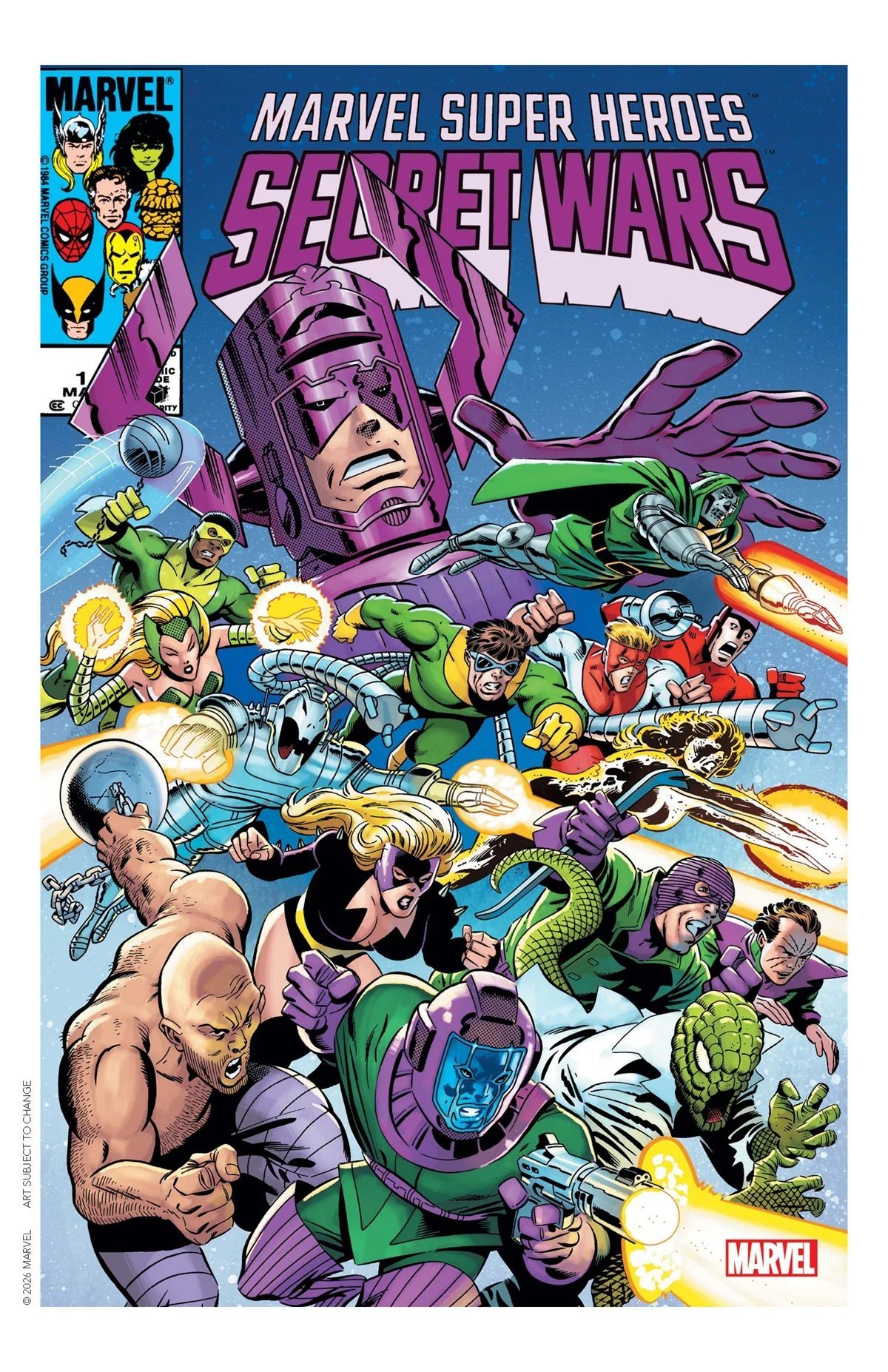 Mike Zeck's cover art for Marvel Super Heroes Secret Wars #1 facsimile edition.