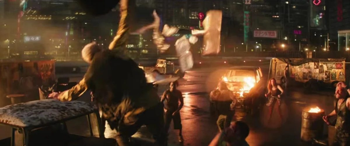 A street scene in the trailer for Street Fighter.