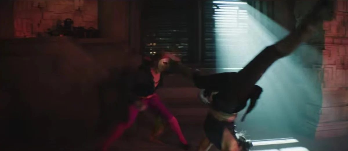 Chun-Li performing her iconic spinning bird kick move in the Street Fighter trailer.