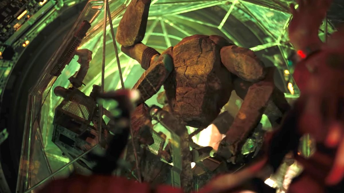 The stony spider-like alien Rocky with one arm up in Project Hail Mary