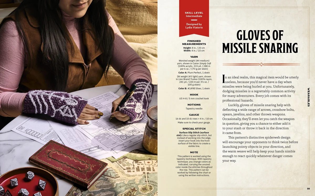 Exclusive look at crochet gloves of missile snaring from Dungeons & Dragons Crochet A Book of Many Patterns