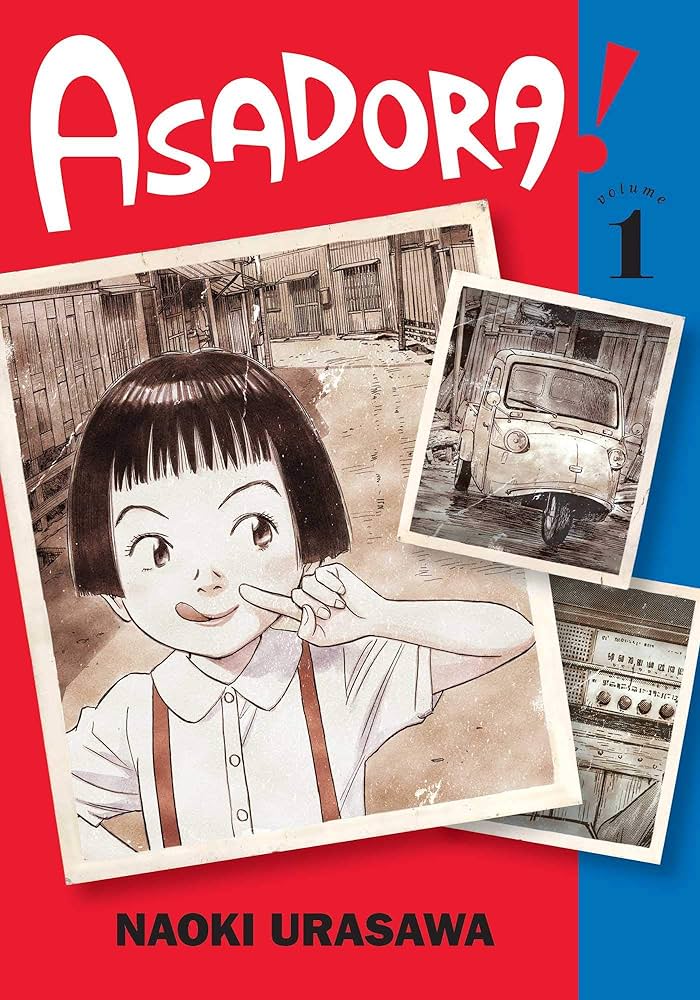 The cover of Asadora! A photograph of a young girl is placed next to a photograph of a jeep. Both are sepia colored.