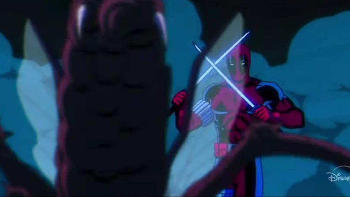 Morph (as Deadpool) fights the alien Brood in X-Men '97 season 2.