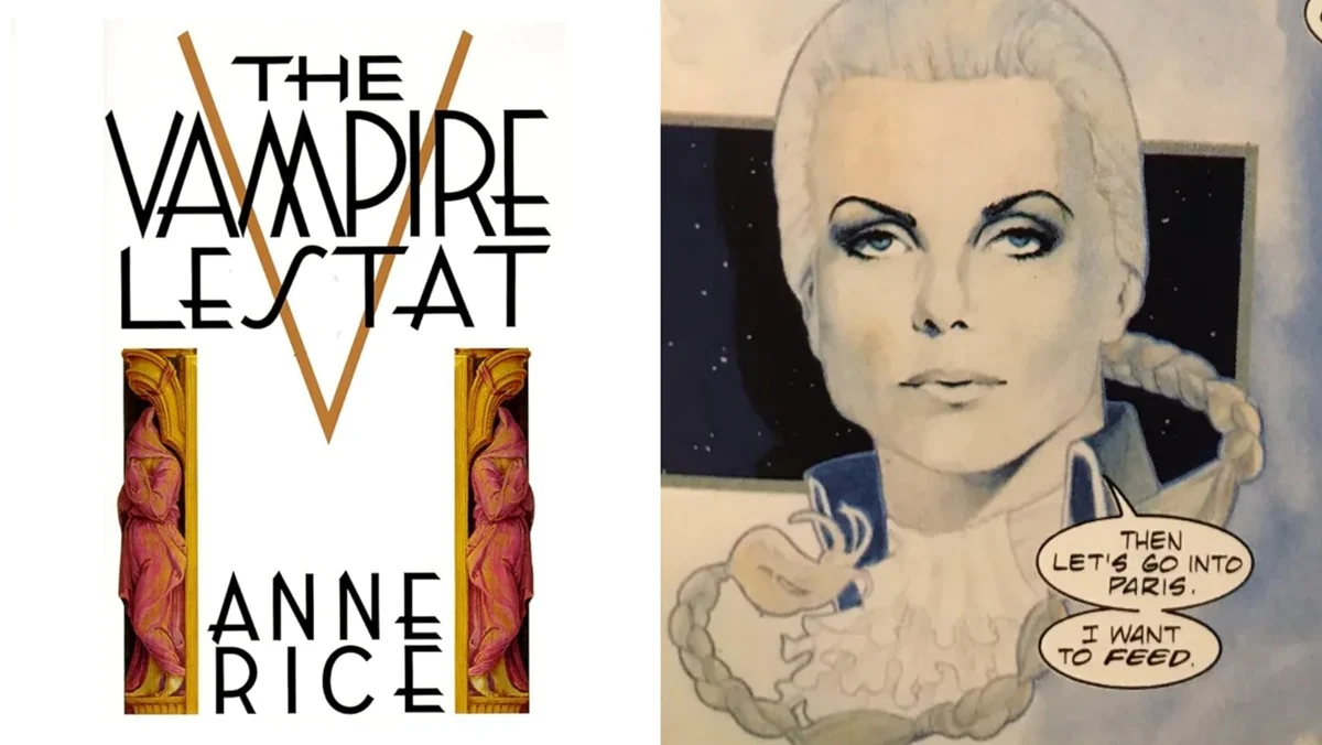 (Left) the cover for Anne Rice's The Vampire Lestat (Right) Gabrielle in 1990's Innovation Comics adaptation of The Vampire Lestat