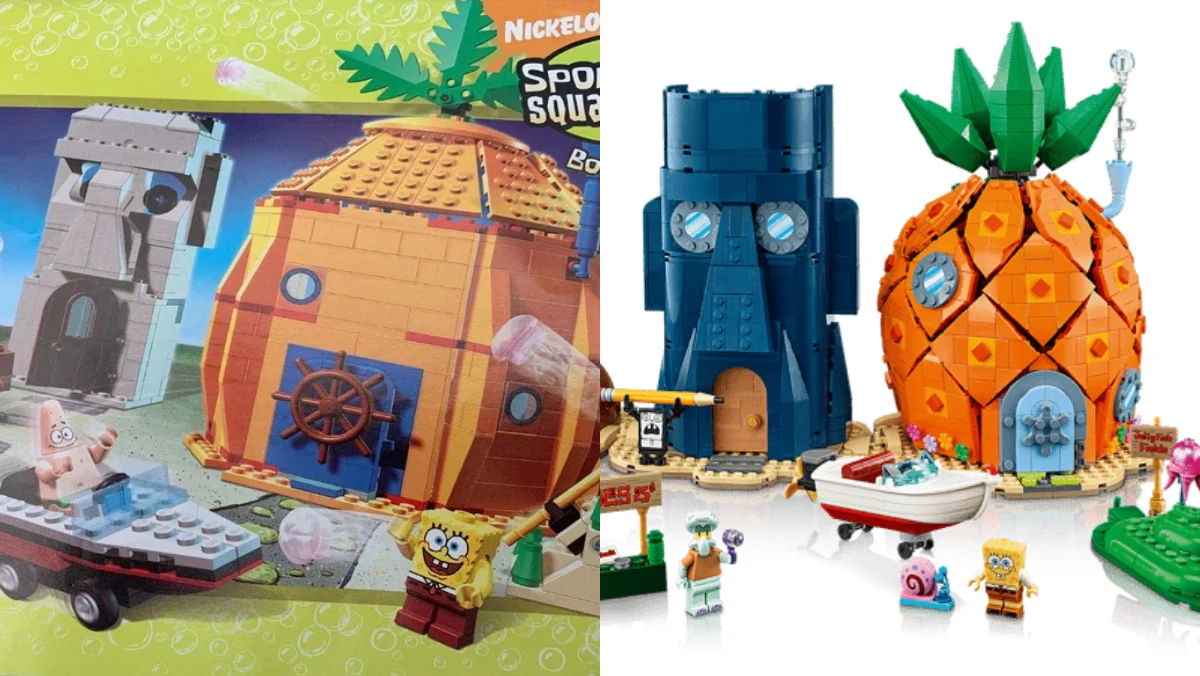The LEGO Bikini Bottom set from 2006 side by side with the 2026 version.