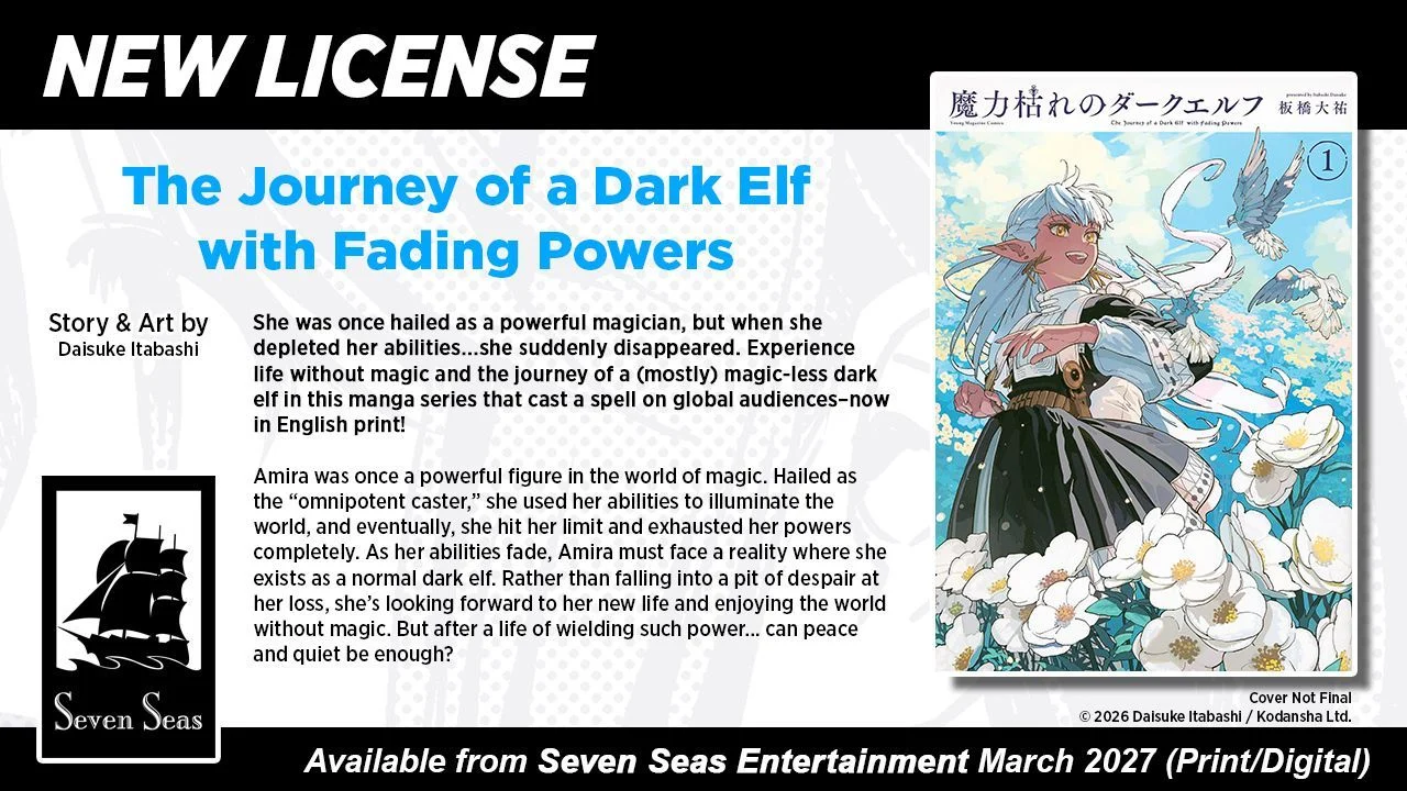 THE JOURNEY OF A DARK ELF WITH FADING POWERS by daisuke itabashi anime expo 2026 announcement