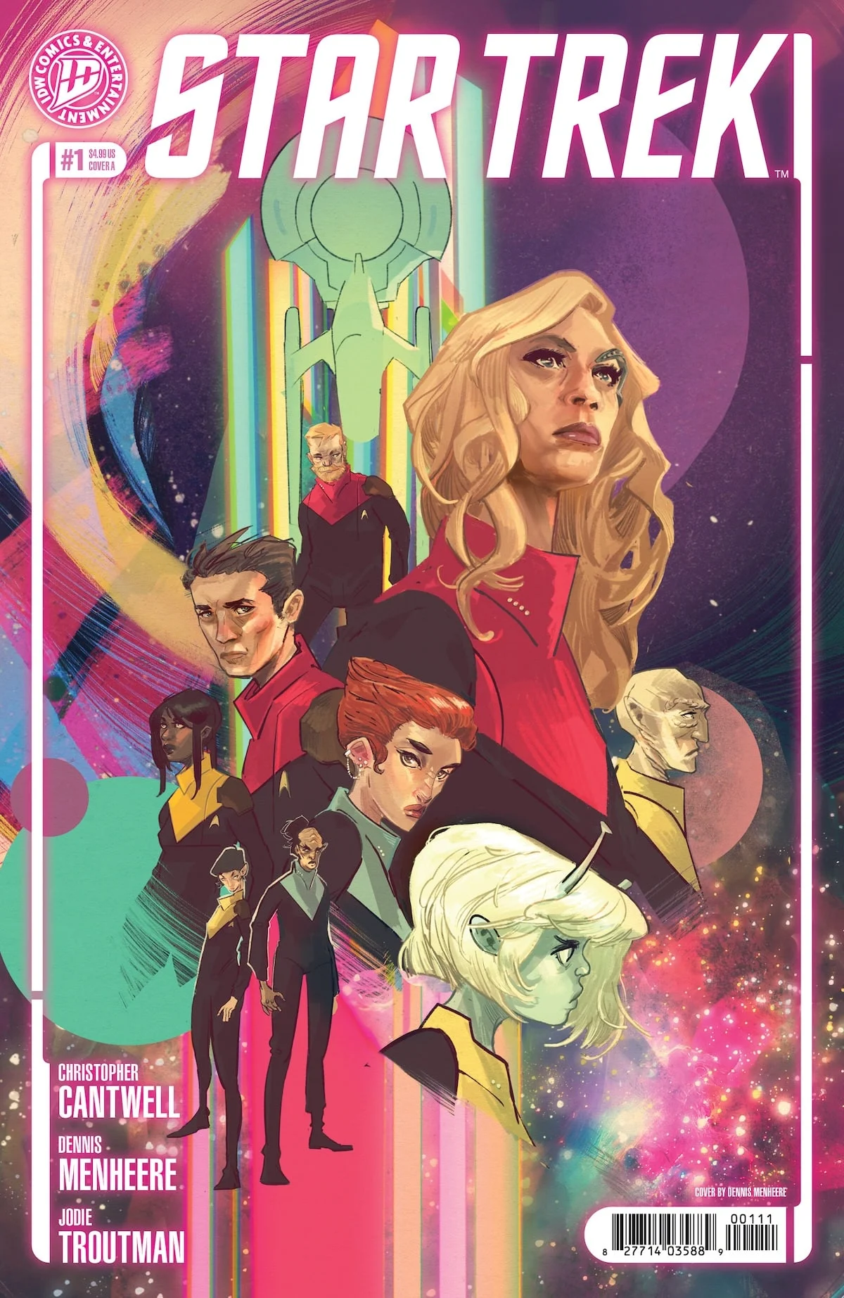 Seven, Jack, Sydney and several other crew members of the USS Enterprise-G on the cover of Star Trek (2026) #1.