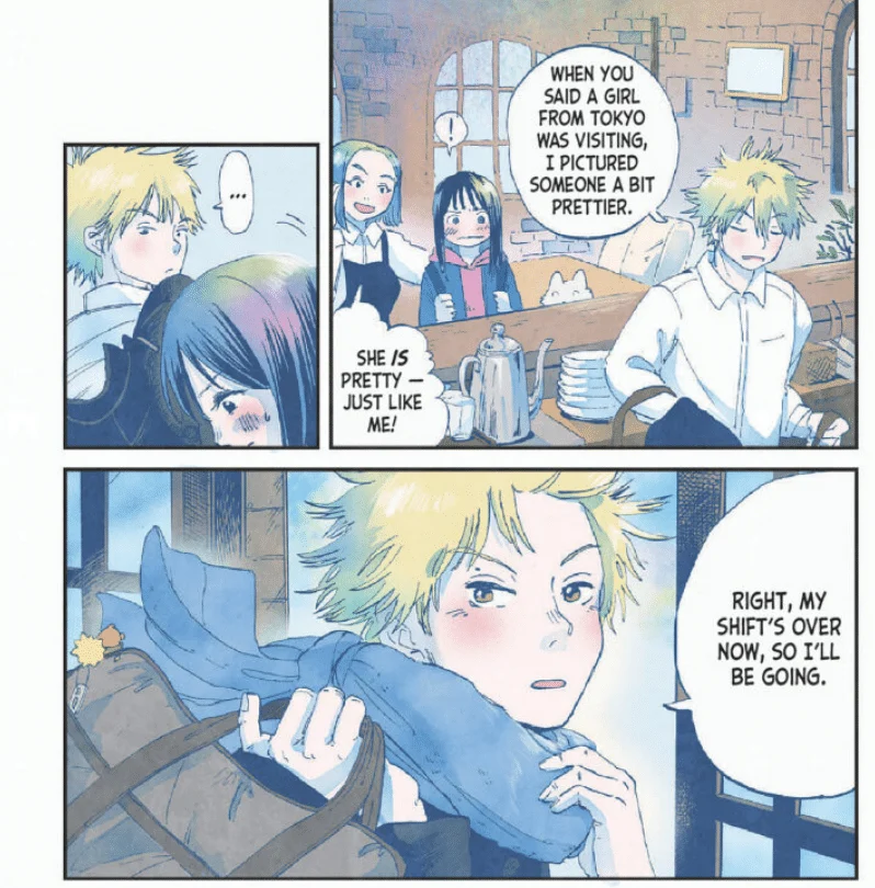 panels from crescent moon marching showing how akira introduces himself to mizuki