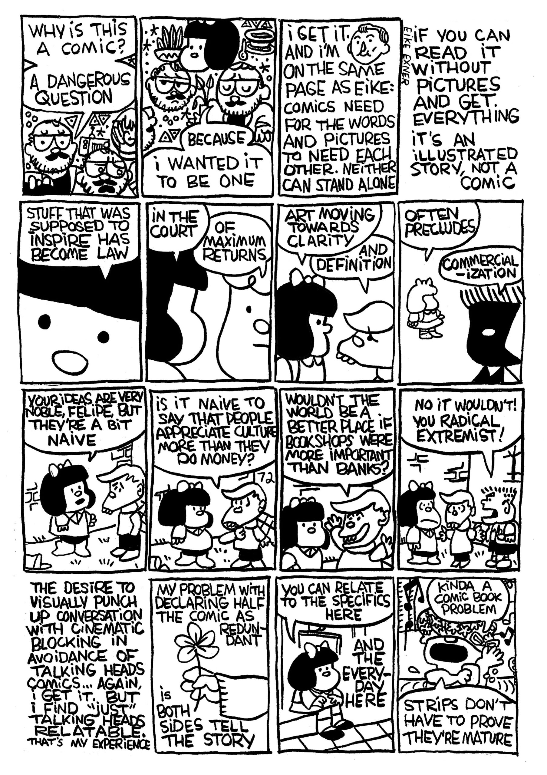 The Larry Hama arrangement of the Wallace Wood dynamic shots cheat sheet, but with the cast of Mafalda (of course).
